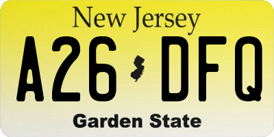 NJ license plate A26DFQ