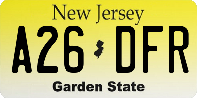 NJ license plate A26DFR