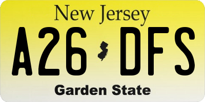 NJ license plate A26DFS