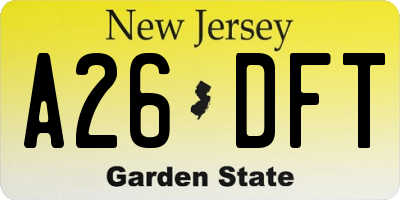 NJ license plate A26DFT