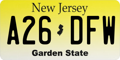 NJ license plate A26DFW