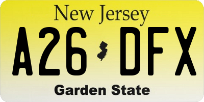 NJ license plate A26DFX