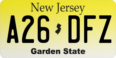 NJ license plate A26DFZ