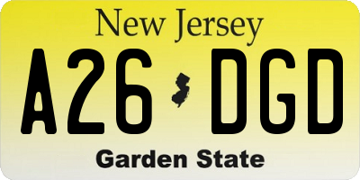 NJ license plate A26DGD