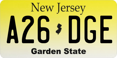 NJ license plate A26DGE