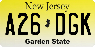 NJ license plate A26DGK