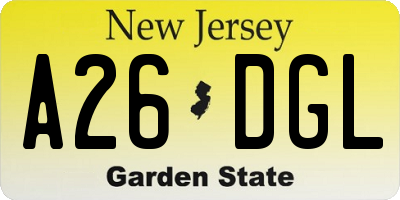 NJ license plate A26DGL