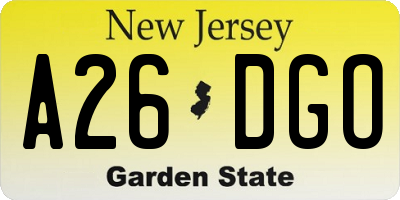 NJ license plate A26DGO