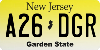 NJ license plate A26DGR