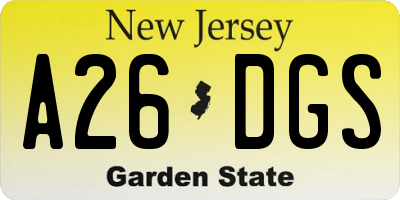 NJ license plate A26DGS
