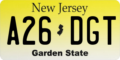 NJ license plate A26DGT