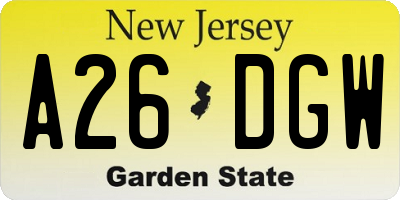 NJ license plate A26DGW