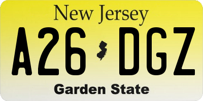 NJ license plate A26DGZ