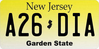 NJ license plate A26DIA