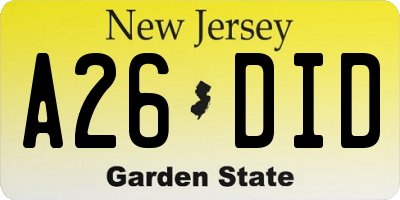 NJ license plate A26DID