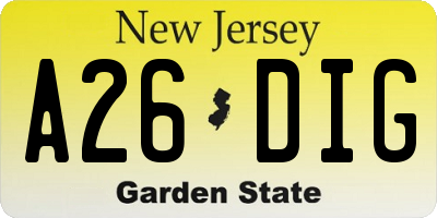 NJ license plate A26DIG