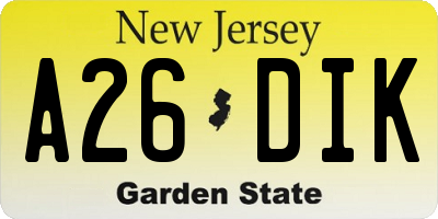 NJ license plate A26DIK