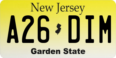 NJ license plate A26DIM