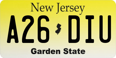 NJ license plate A26DIU