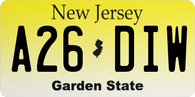 NJ license plate A26DIW