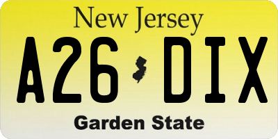 NJ license plate A26DIX