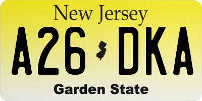NJ license plate A26DKA