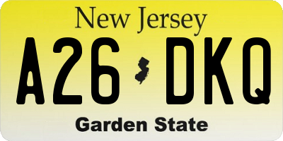 NJ license plate A26DKQ