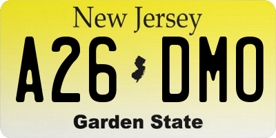 NJ license plate A26DMO