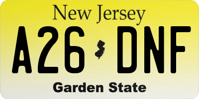 NJ license plate A26DNF