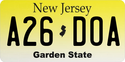 NJ license plate A26DOA