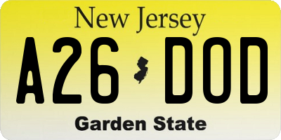 NJ license plate A26DOD