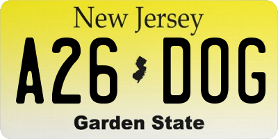 NJ license plate A26DOG