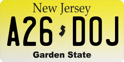 NJ license plate A26DOJ