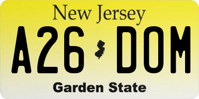 NJ license plate A26DOM