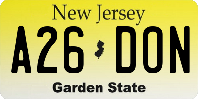 NJ license plate A26DON