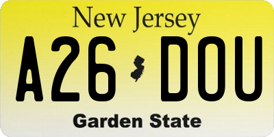 NJ license plate A26DOU