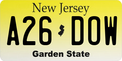 NJ license plate A26DOW