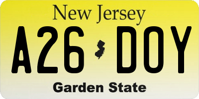 NJ license plate A26DOY