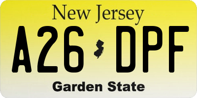NJ license plate A26DPF