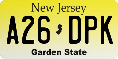 NJ license plate A26DPK