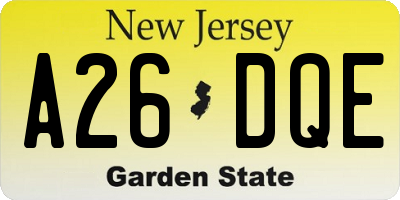 NJ license plate A26DQE