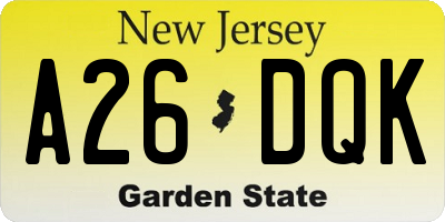 NJ license plate A26DQK