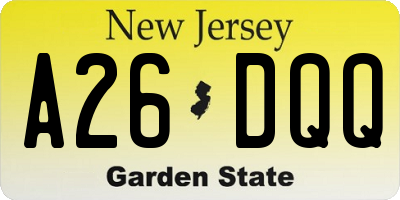 NJ license plate A26DQQ