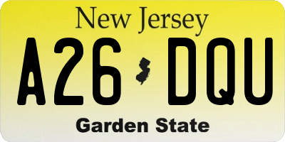 NJ license plate A26DQU