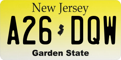 NJ license plate A26DQW
