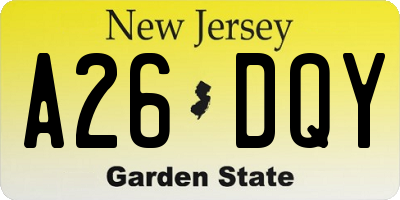 NJ license plate A26DQY