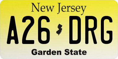 NJ license plate A26DRG