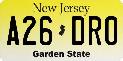 NJ license plate A26DRO