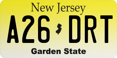 NJ license plate A26DRT