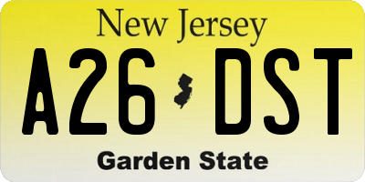 NJ license plate A26DST